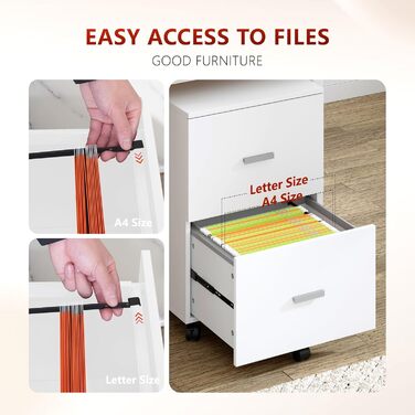 Шафа для документів SDHYL на 2 шухляди, мобільна, для A4/листів/legal документів, 46.2x40x67.5cm (Біла)