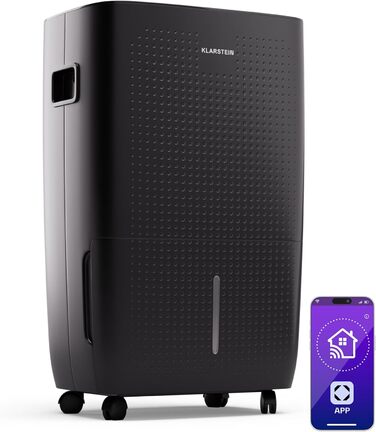 Електричний осушувач Klarstein DryFy Connect 60L з Wi-Fi, 60 л/24 год, таймер, для приміщень 45-65 м², портативний, антрацит