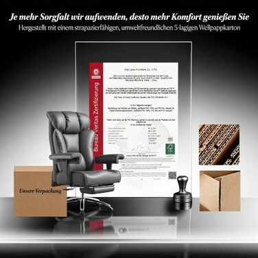 Офісний крісло Efomao XXL 200 кг з підставкою для ніг, сіре. Крісло для керівника з екошкіри, висока спинка, регульовані підлокітники, підтримка попереку для дому та офісу.