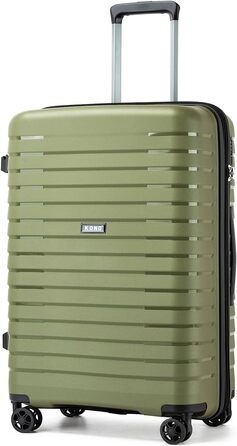 Чемодан KONO середнього розміру з жорсткою обшивкою, PP, з 4 колесами, розширюваний, легкий, з тримачем для напоїв та TSA замком (Зелений, L)