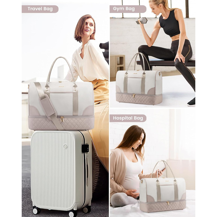 Сумка-мішок LOVEVOOK для подорожей: жіноча дорожня сумка-мішок з відділенням для взуття та мокрих речей, 2 шт. (35л, Beige & Khaki)