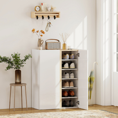 Шафа для взуття HOMCOM з функцією Soft-Close, 6-рівнева конструкція без ручок, вміщує до 18 пар, для передпокою, вхідної зони, з дерева, біла