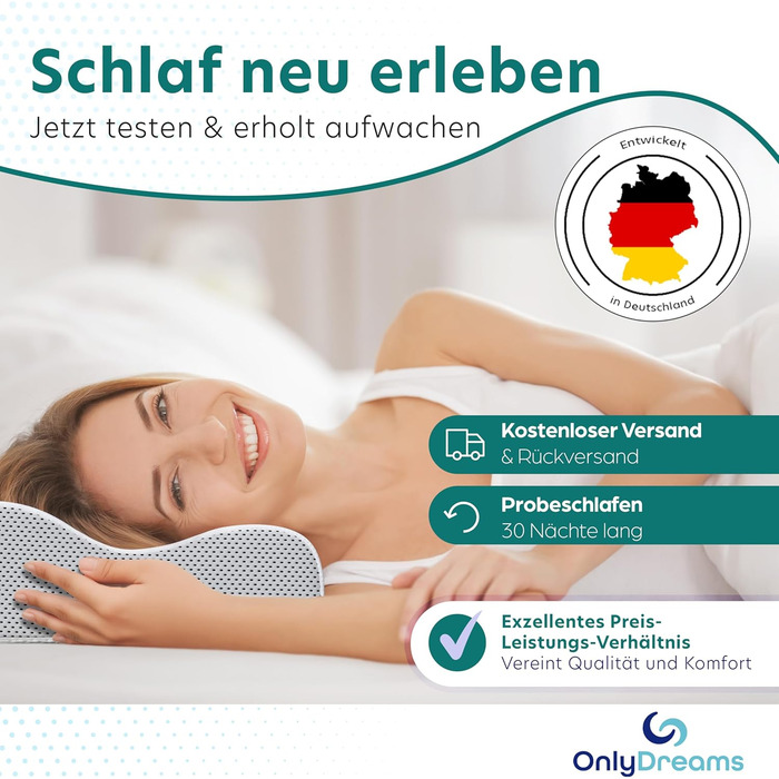 Ортопедична подушка для шиї OnlyDreams з гелевим шаром | Регульована висота та жорсткість | Чохол з алое вера | Підходить для всіх положень сну - Oeko-Tex