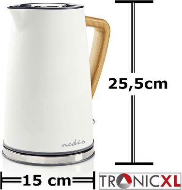 Електричний чайник TronicXL Design Дерев'яна ручка 1,7 л М'який на дотик фільтр проти вапняного нальоту Білий білий водонагрівач