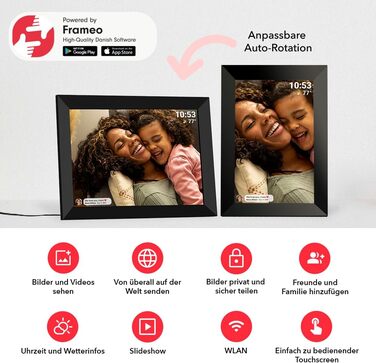 Denver PFF1021 Цифровий фоторамка з Wi-Fi, 10.1 дюйма, 16GB, IPS сенсорний екран, FRAMEO App, автоповорот, Micro SD слот, чорний