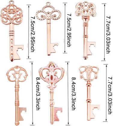Сільський Вінтажний ключ для відкривання пляшок з підвісками, прозора кишенька для весільних урочистостей, золота троянда, 6 шт. (Золота троянда) Білий, Коричневий, 60 шт.