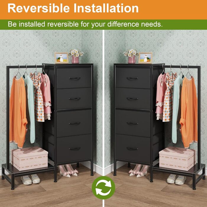 Комод 111 см з 4 висувними ящиками з тканини, шафа для одягу, комод для спальні, вітальні, коридору, чорний (30T x 76.5B x 111H см)