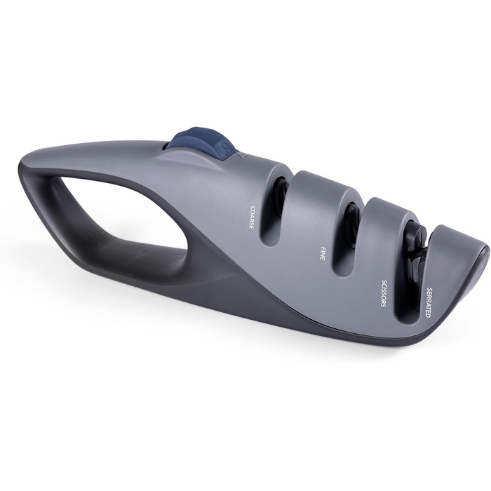 Професійний ручний точило для ножів з 5 кутами, дизайн з Великобританії, 3-ступенева заточка роликів, для кухонних ножів, ножів для хліба, кишенькових ножів, мисливських ножів, ножиць (сірий, 26 см)