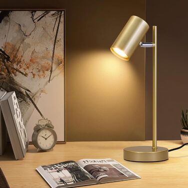 Настільна лампа 2ER Gold: регульована, для спальні, вітальні, офісу, з металу, з вимикачем