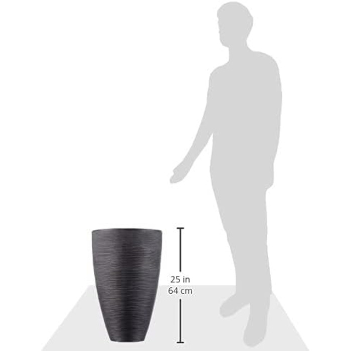 Ваза для квітів Dehner Vino | Кашпо, горщик для квітів | для кімнатних та садових рослин | сучасний, круглий, стійкий, міцний | рифлена поверхня | для використання в приміщенні та на вулиці | пластик | антрацит | Ø 40 см, висота 60 см