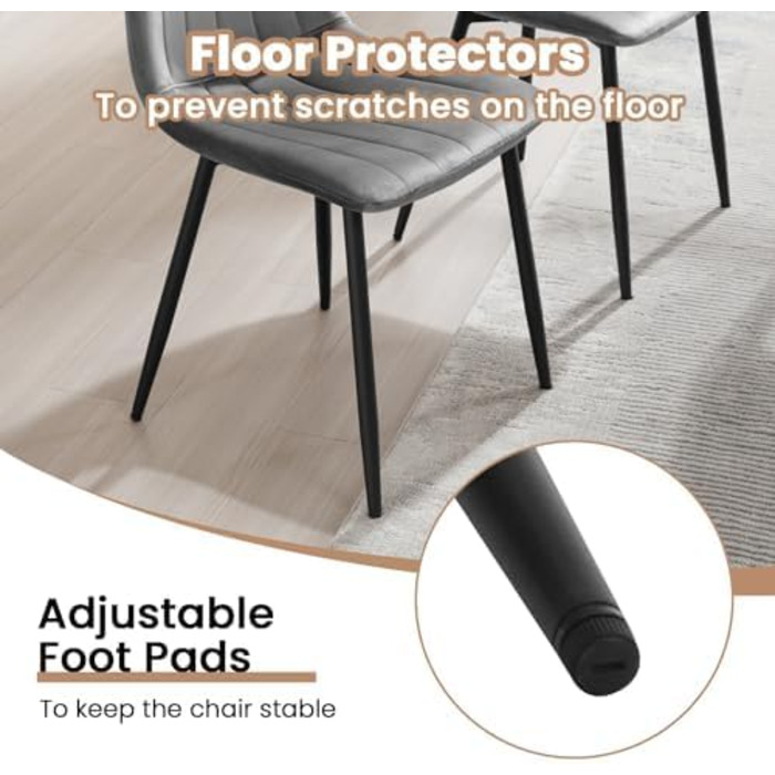 Набір обідніх стільців 6 шт. для кухні, вітальні, спальні. М'які стільці з металевими ніжками, оксамитова сидіння, темно-сірий колір.