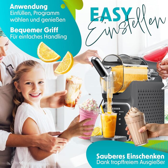 Машина для приготування сляш KESSER® - сляш-мейкер 2л - для сляш, коктейлів, фраппе, молочних коктейлів та замороженого соку - 25 хв та 6 програм - 3 стаканчика та книга рецептів в комплекті, антрацит