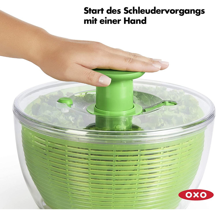 OXO Good Grips Салатниця-центрифуга з ситом та кришкою, зелена – для сушіння салату, велика