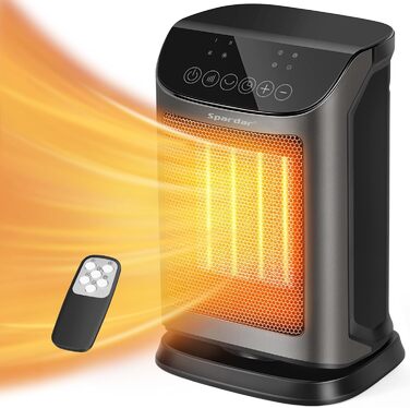 Електричний обігрівач 1800W з термостатом, PTC керамічний, тихий, 4 режими, таймер, захист від перегріву, чорний