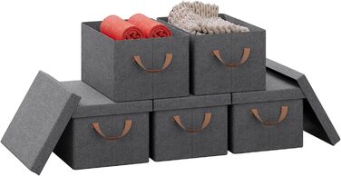 Набір коробок для зберігання з 5 шт. , коробка з кришкою, тканинна коробка, кошик для зберігання, складна коробка, куб для зберігання з ручками, складна коробка, для одягу Іграшки, сірий, 38x20x27 см, ABB01gbn-5 20 л (5 шт. )