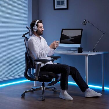 Офісний крісло MUSSO X700 з підтримкою попереку GlideTrack, 6D підлокітники, 4D підголівник, ковзне сидіння та підставка для ніг – інтелектуальний комфорт для роботи, навчання та геймінгу (світло-сірий)