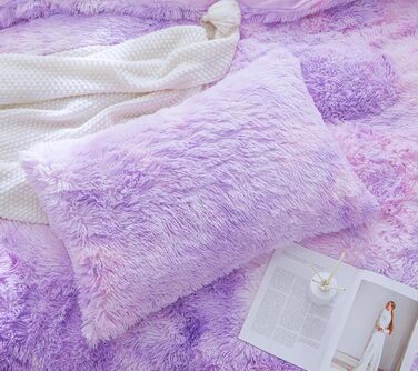 Комплект постільної білизни Menkala Plush 155x220 Tie Dye Purple, Пухнастий, з наволочкою 80x80 см