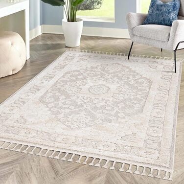 Килим City Boho Carpet Cream 80x150 см - Орнаменти, Бордюр, 3D Ефект, Бахрома, Сизаль