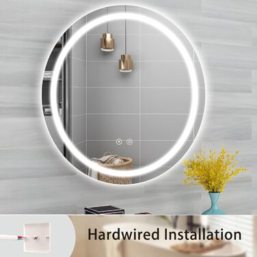 LED дзеркало для ванної кімнати 60x80 см з підсвічуванням, 3 кольори, регулювання яскравості, протитуманне покриття, сенсорне управління