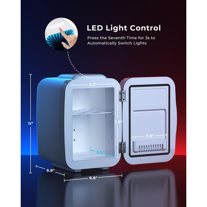 Міні-холодильник BEICHEN 4Л з RGB-підсвіткою, 2в1 (охолодження та підігрів) для напоїв, косметики та геймінгу, 220В/12В, білий