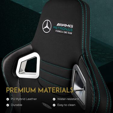 Ігровий крісло Noblechairs Epic - Mercedes-AMG Petronas F1 Team Edition, преміум-модель з підголівником та поперековою підтримкою, чорний, для геймерів