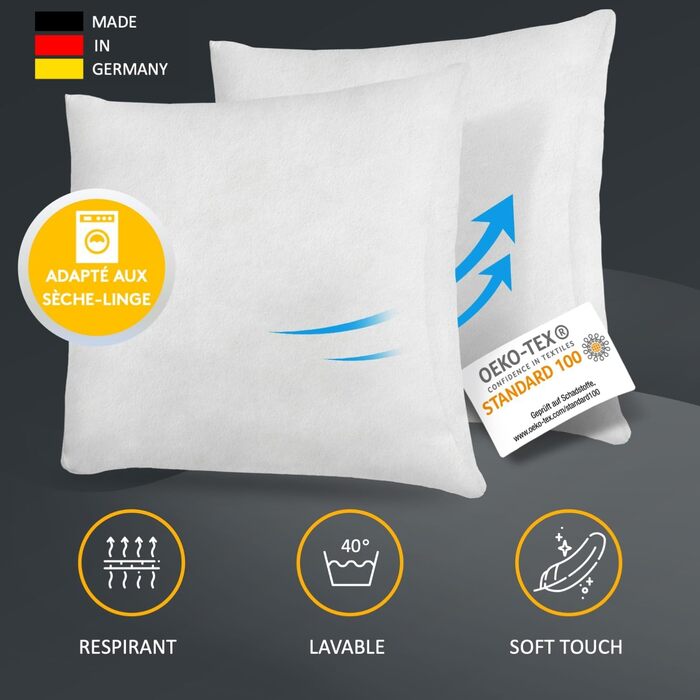 Набір з 4-х подушок з наповнювачем 55x55 см - внутрішня подушка для алергіків, яку можна прати при 40C - поліефірна набивка для кушетки, дивана, коктейля та подушки