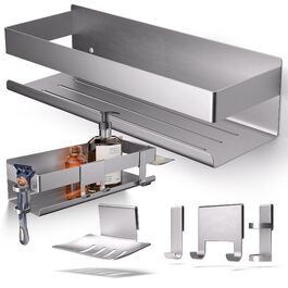 Набір для зберігання в душі Henal 5 в 1: поличка, тримач для бритви, для скребка, мильниці та гачка. Нержавіюча сталь, матове покриття, без свердління. Організатор для ванної кімнати XXL