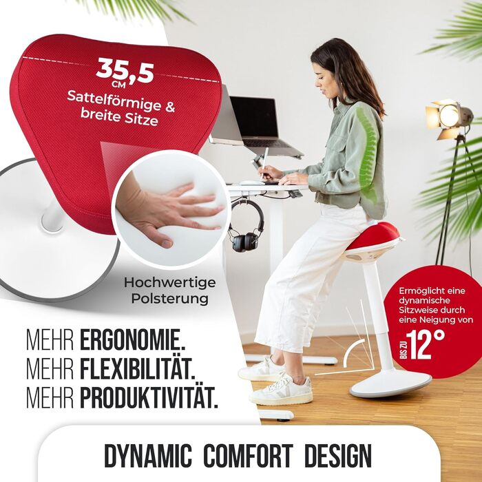 Офісний стілець SH-01 Zip з знімним чохлом | Ергономічний стілець-пуф | Сертифікований IGR | Для роботи та відпочинку | З ефектом гойдання | Регулювання висоти 58-83 см (ZIP, Червоний)