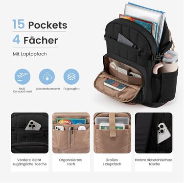 LOVEVOOK Рюкзак для жінок, чорний, 15.6 дюймів, водовідштовхуючий, з відділенням для ноутбука, для школи, університету, роботи