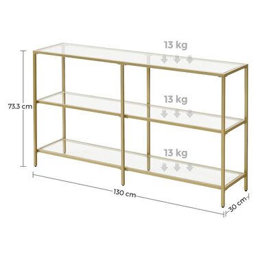 Консольний столик з 3 ярусами - Gold + Transparent