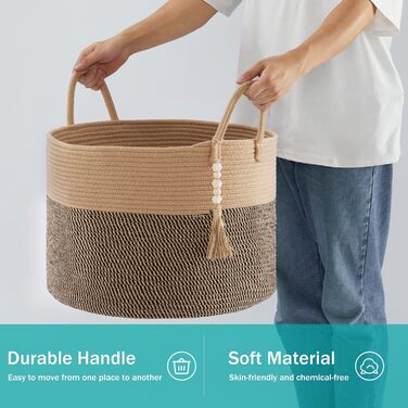 Кошик для білизни YOUDENOVA плетіний великий 65L, 50x33 см (жутовий & чорний)