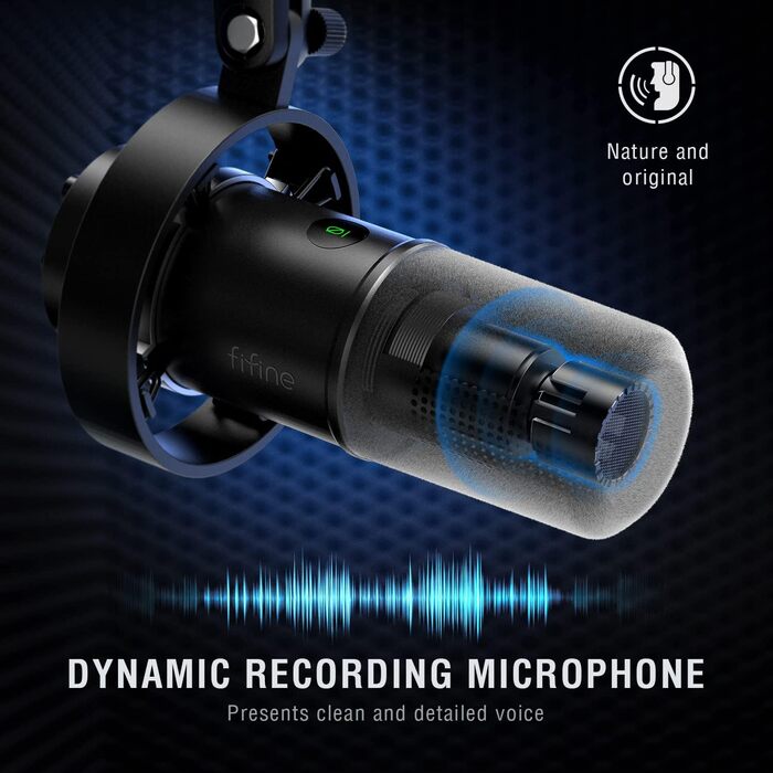 FIFINE K688 - Студійний мікрофон XLR/USB для запису, подкастів, вокалу та стрімінгу. Чорний мікрофон з навушником 3.5 мм, кнопкою мовлення та металевим корпусом