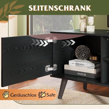 Тумба під телевізор WLIVE Schwarz 160x40x47 см, чорна, з 2 дверцятами та 2 відкритими полицями для вітальні, спальні, їдальні