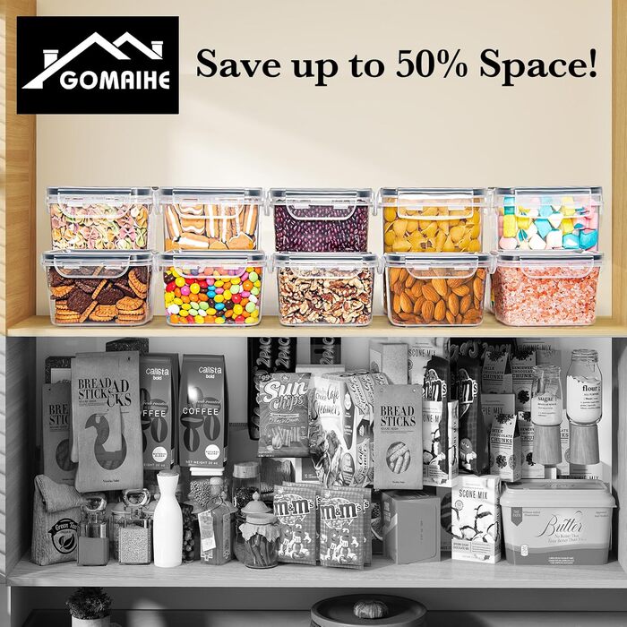 Набір контейнерів для зберігання GoMaihe 12 шт: герметичні, 800 мл, з етикетками, чорні. Ідеально для продуктів, цукру, спецій. Без BPA, можна мити в посудомийній машині.