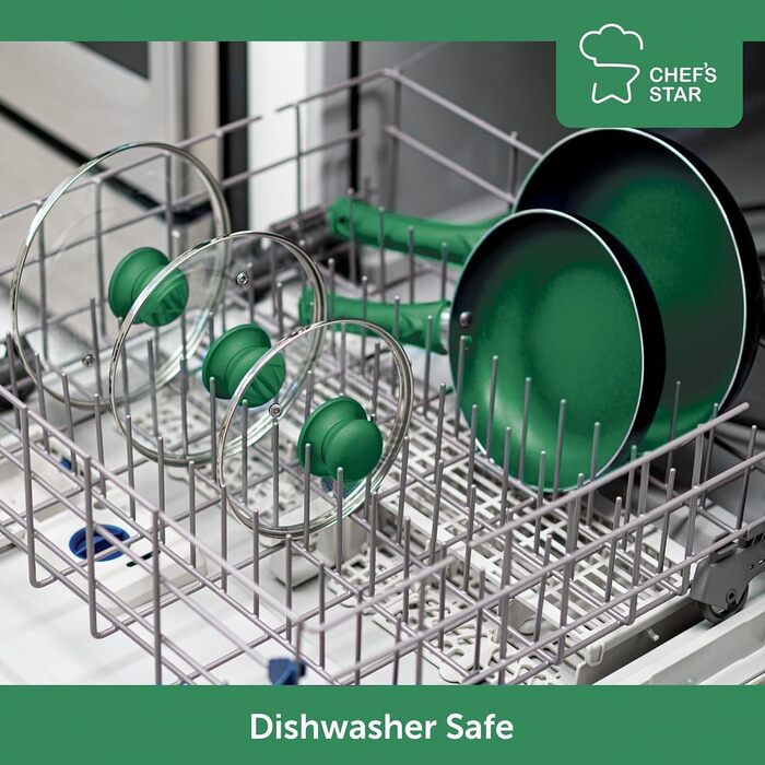 Набір каструль та сковорідок Chef's Star, 11 предметів, антипригарне покриття, алюміній, зелений