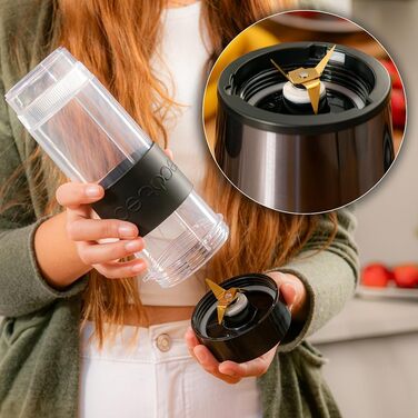 Блендер портативний Cecotec Power Titanium 300 EasyGo, 350W, з подрібненням льоду, 4 леза з титановим покриттям, 2 пляшки та 2 кришки, чорний