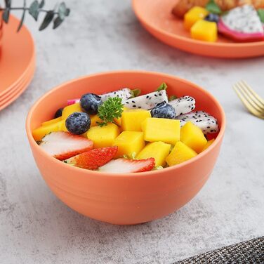 Набір посуду Kyraton з 20 предметів: тарілки, чашки, миски. Легкий, небрудний, для кемпінгу. Безпечний для миття в посудомийній машині. На 4 особи (4 помаранчевих)