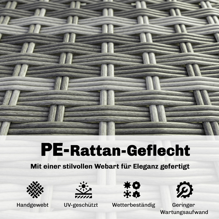 Набір садових меблів з ротангу, 5 предметів: кутовий диван, пуф, стіл, сидіння та спинки подушок - сірий + кремово-білий