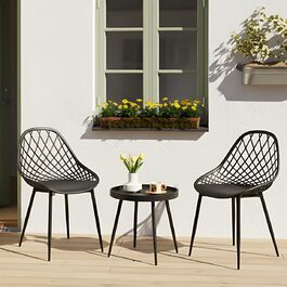 Набір меблів для балкона на 2 особи: стіл та 2 стільці, чорний колір. Регульовані ніжки, підходить для балкона, тераси та саду