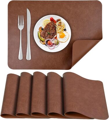 Набори підстав під тарілки з PU-шкіри, 40x30 см, 6 шт, коричневі. Водостійкі, легко миються, для дому, на кухню, на природу.