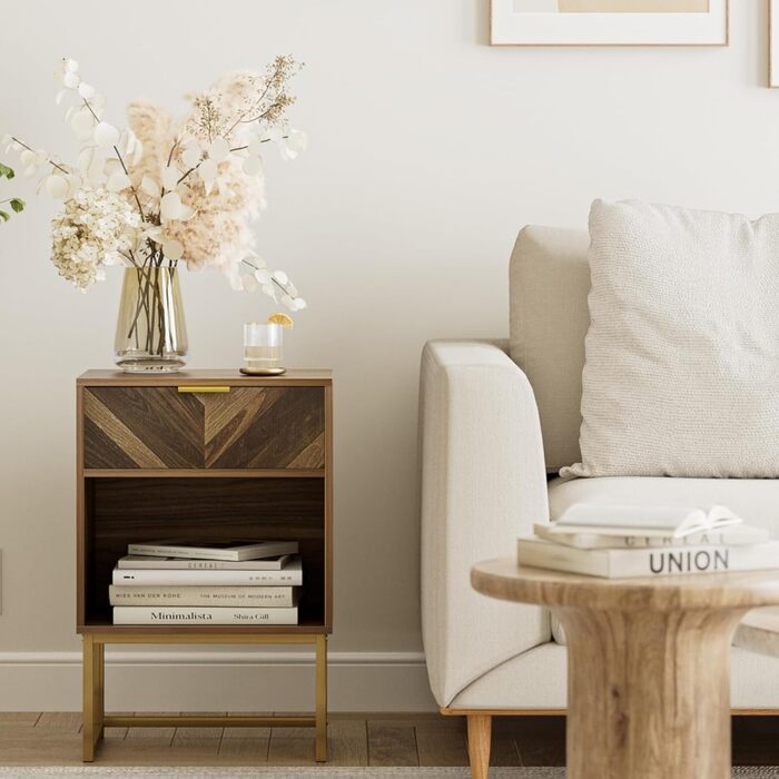 Приліжкова тумбочка з відкритим відділенням, журнальний столик для вітальні та спальні (горіх, 40 x 30 x 60 см)