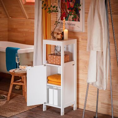 Шафка для ванної кімнати SoBuy BZR186-W, 30x30x89 см, білий колір, з регульованими полицями, вузька, для маленьких ванних кімнат