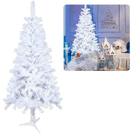 Штучна ялинка з ПВХ 150 см, біла швидкозростаюча складна ялинка з підставкою, Різдвяне декоративне дерево (біле, 150 см