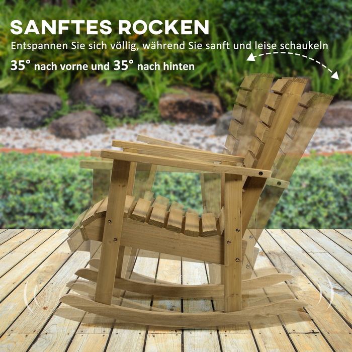 Крісло-гойдалка Outsunny Крісло-гойдалка з підлокітником, садове крісло Relax Chair для балкона та тераси, з навантаженням до 130 кг, ялинове дерево світло-коричневого кольору