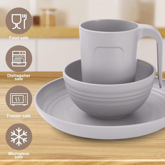 Набір посуду Odoland для кемпінгу на 4 особи, 17 предметів, сірий: тарілки, миски, чашки