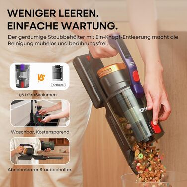 Акумуляторний пилосос KIPMAX 50000Pa, 550W, 70хв, 1.5л, з дисплеєм, анти-заплутальна щітка, 7-шаровий фільтр, 2 аромапластини, для килимів, шерсті тварин, твердих підлог, фіолетово-золотий