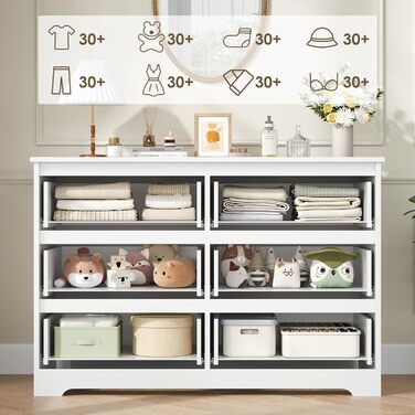 Комод HOCSOK білий з 6 висувними ящиками, 105x71x40 см – для вітальні, кухні, спальні