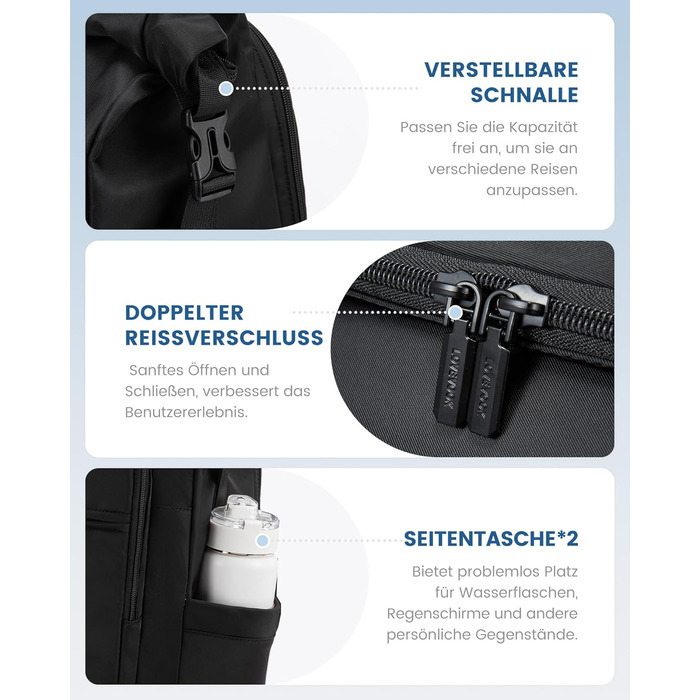 LOVEVOOK Рюкзак Rolltop, чорний, 17.3 дюйми, водонепроникний, для подорожей, школи, університету, велосипеда