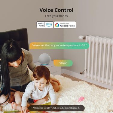 SONOFF TRVZB Zigbee Розумний термостат для радіатора, 4 шт., енергозбереження, програмування, сумісний з Alexa/Google Home/Home Assistant, Zigbee 3.0 Hub