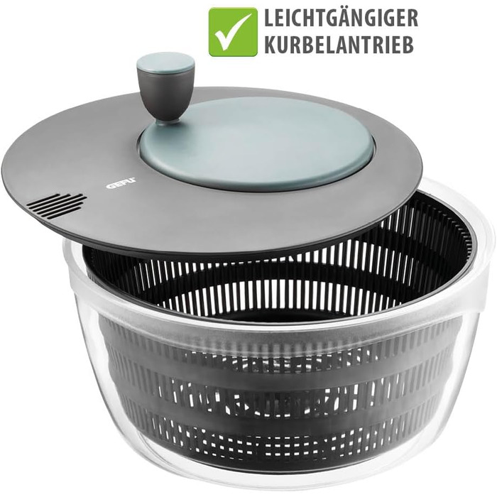 Салатниця GEFU з відром та кришкою для зберігання, 3л, чорно-сіра